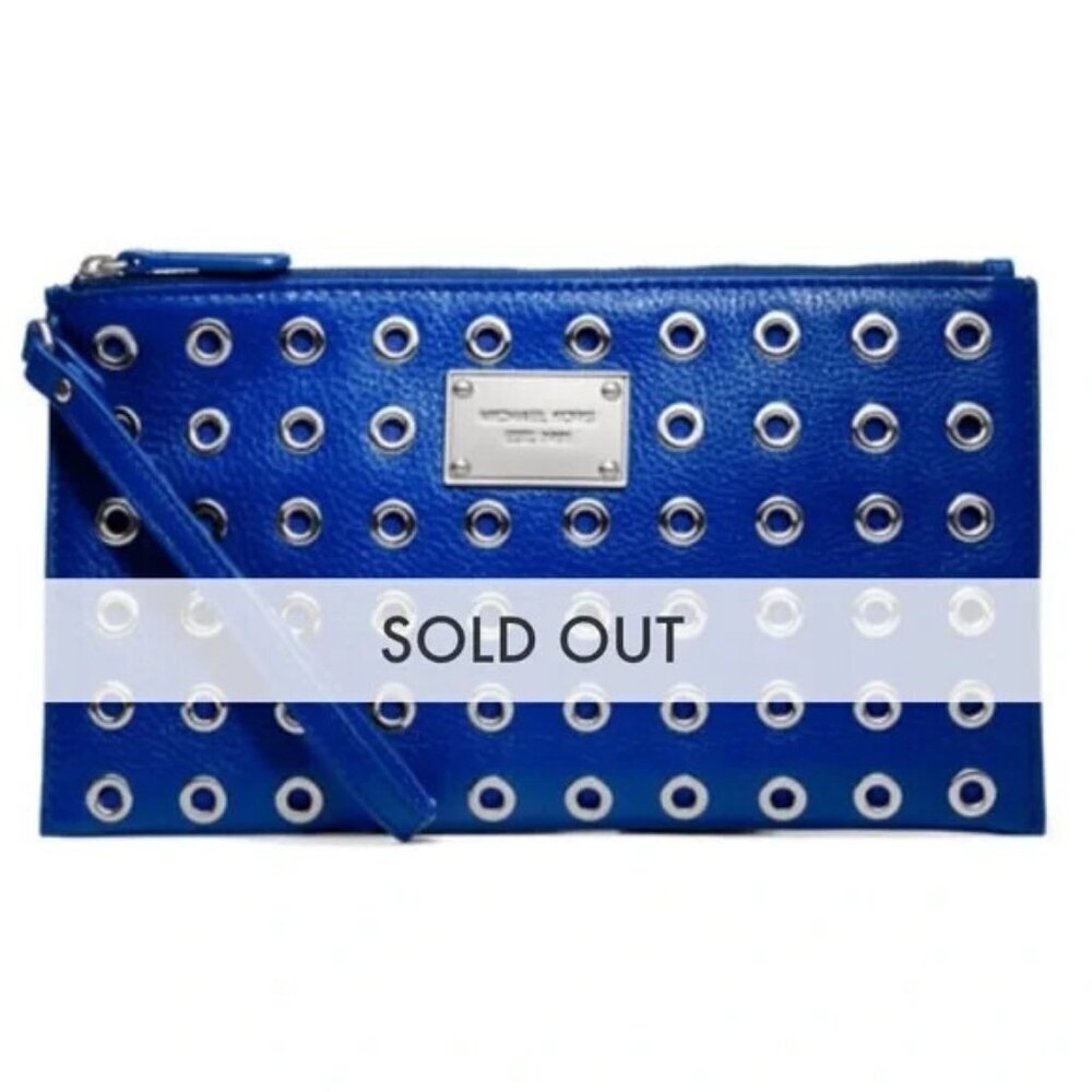 Michael Kors Jet Set Grommet Large Zip Clutch Wristlet Pebble Leather Sapphire - Picture 10 of 10